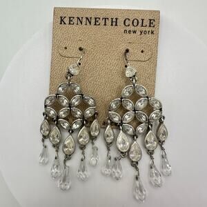 Kenneth Cole silver tone cubic zirconia crystals chandelier drop earrings